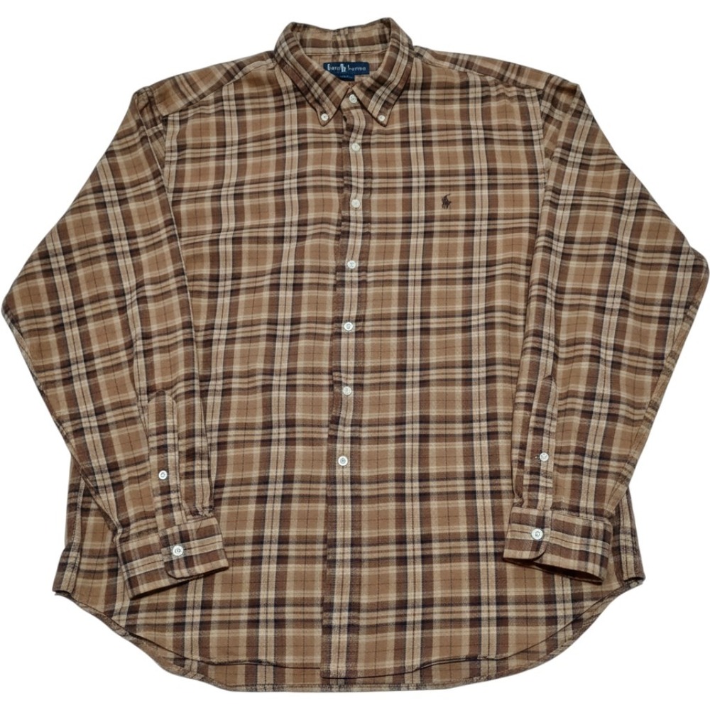 Ralph Lauren Mens XXL Classic Fit Shirt Brown Plaid Cotton Preppy Heritage